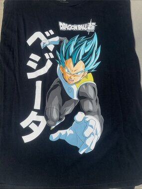 Dragon Ball Super Vegeta Graphic Tee - Black with Teal Hair Print